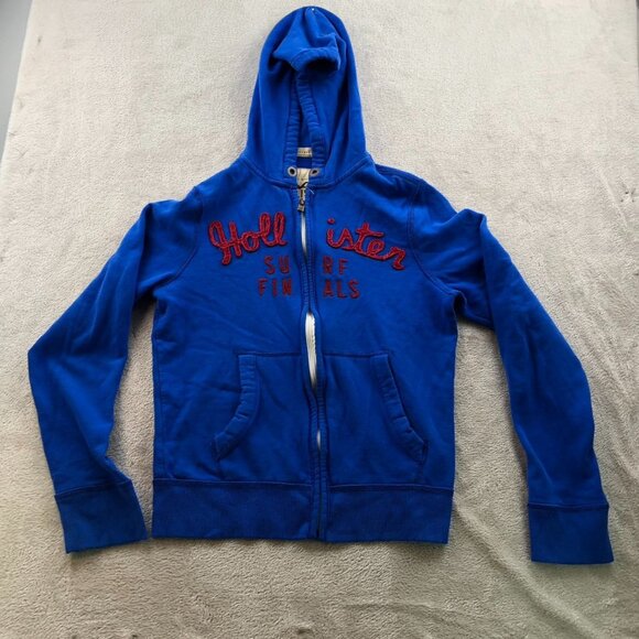 Hollister Boys Hoodie Sweatshirt 180 Youth Zip Up Surf Finals Blue Embroidered - Picture 9 of 10